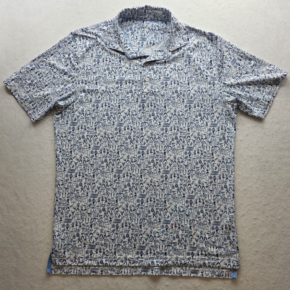 Johnnie-O Men's Blue & White Tailgater Print Short SleeveGolf Polo Shirt. Size M - Picture 2 of 8